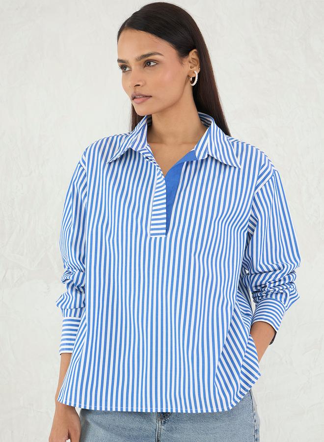 Femmella Striped Oversized Spread Collar Shirt - Image 1