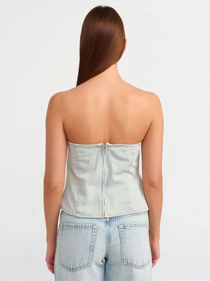 Dilvin DILVIN Women's Strapless Cropped Denim Top