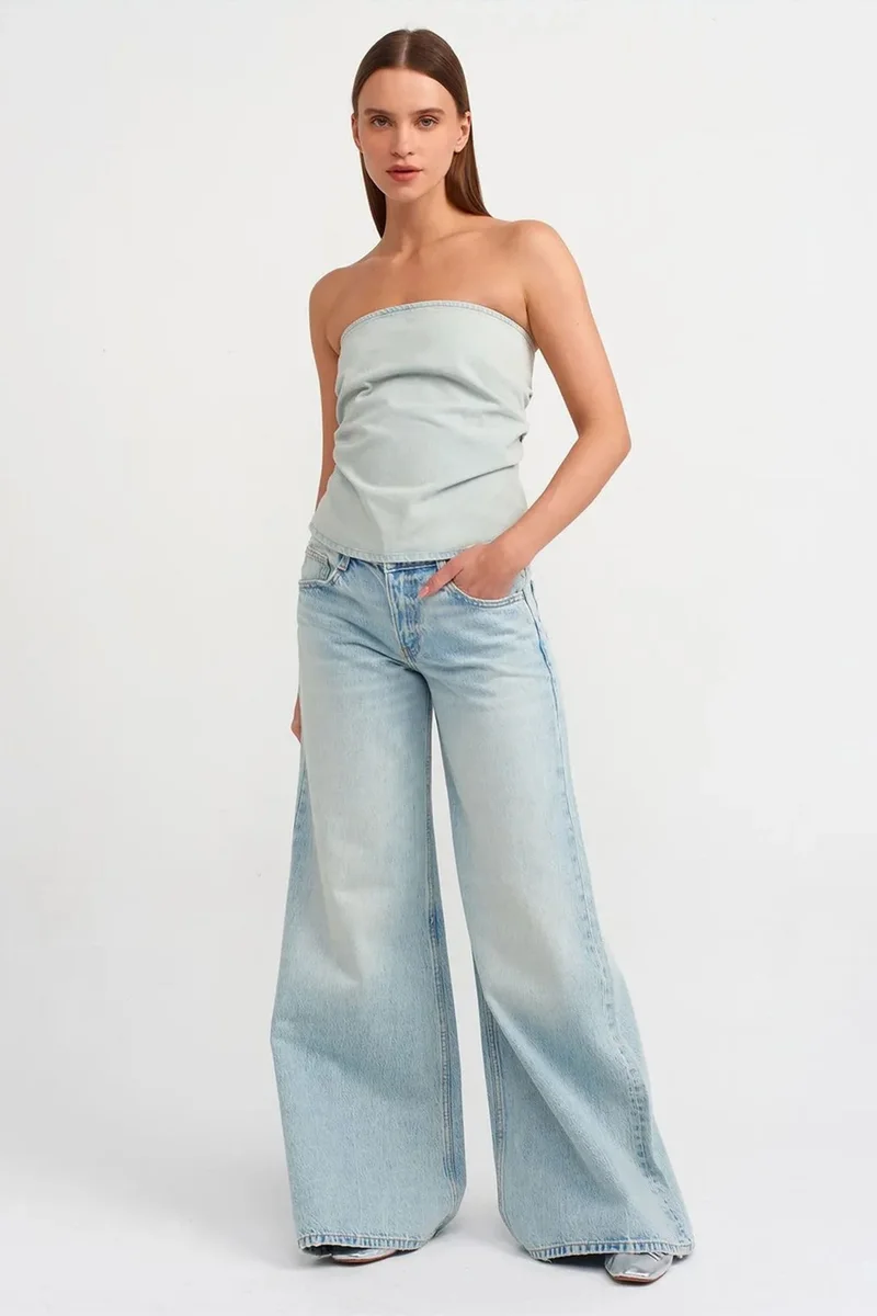 Dilvin Light Blue Denim DILVIN Women's Strapless Cropped Denim Top for Women | Best Price UAE