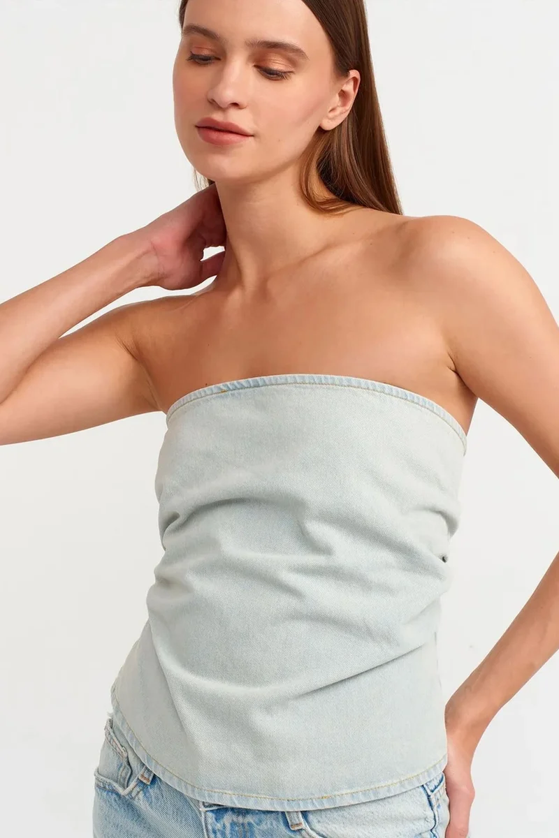 Dilvin Light Blue Denim DILVIN Women's Strapless Cropped Denim Top for Women | Best Price UAE
