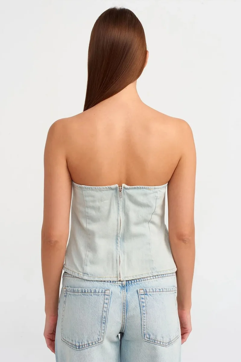 Dilvin Light Blue Denim DILVIN Women's Strapless Cropped Denim Top for Women | Best Price UAE