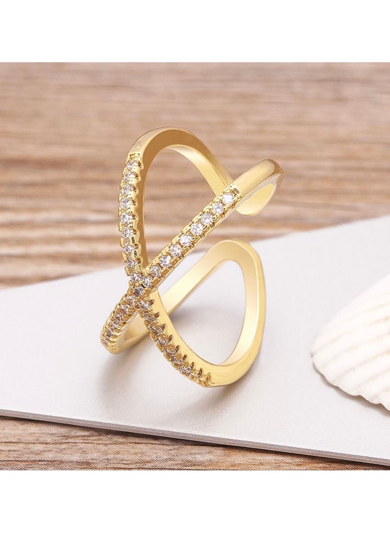 استراتيجية خاتم مرصع بالزركونيا من الفولاذ الإسترليني مع تلوين ذهبي - Image 3