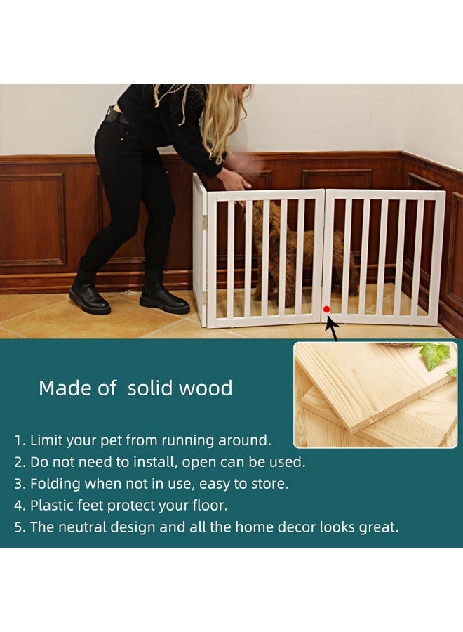 ZJSF بوابة داخلية مستقلة للكلاب ZJSF للمنزل بوابة خشبية قابلة للطي بيضاء للكلاب الصغيرة للفتحات بوابة حيوانات أليفة للسلالم سياج حيوانات أليفة عريض جداً بارتفاع 24 بوصة 3 لوحات - Image 4