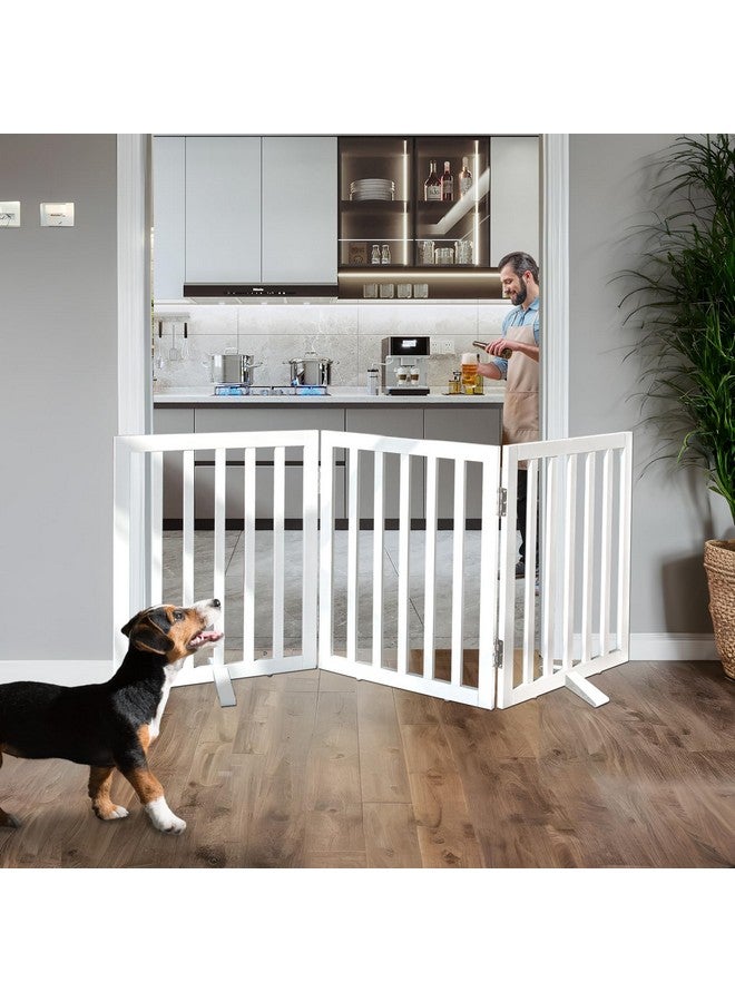 ZJSF بوابة داخلية مستقلة للكلاب ZJSF للمنزل بوابة خشبية قابلة للطي بيضاء للكلاب الصغيرة للفتحات بوابة حيوانات أليفة للسلالم سياج حيوانات أليفة عريض جداً بارتفاع 24 بوصة 3 لوحات - Image 2