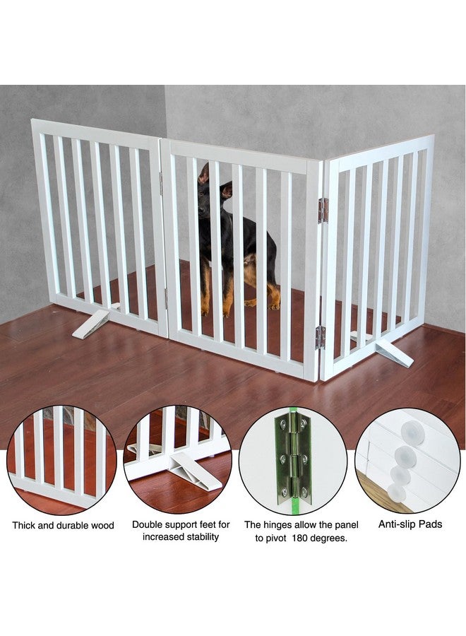 ZJSF بوابة داخلية مستقلة للكلاب ZJSF للمنزل بوابة خشبية قابلة للطي بيضاء للكلاب الصغيرة للفتحات بوابة حيوانات أليفة للسلالم سياج حيوانات أليفة عريض جداً بارتفاع 24 بوصة 3 لوحات - Image 5