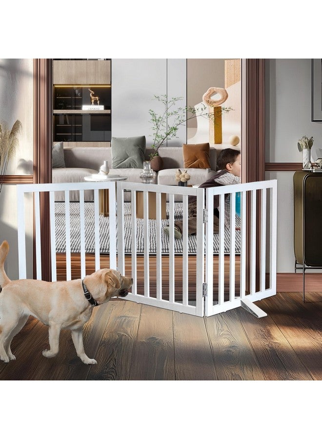 ZJSF بوابة داخلية مستقلة للكلاب ZJSF للمنزل بوابة خشبية قابلة للطي بيضاء للكلاب الصغيرة للفتحات بوابة حيوانات أليفة للسلالم سياج حيوانات أليفة عريض جداً بارتفاع 24 بوصة 3 لوحات - Image 1