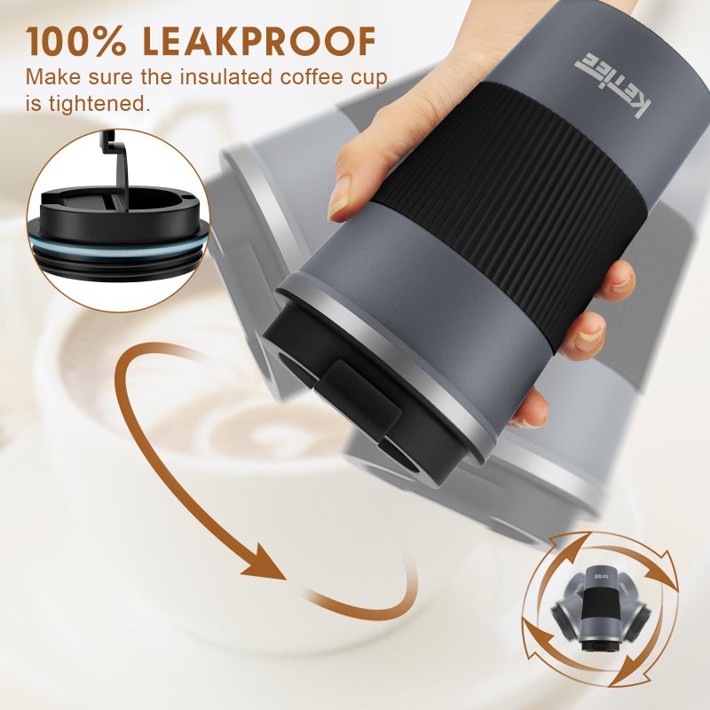 KETIEE Travel Coffee Mug Spill Proof 12oz, Insulated Reusable Coffee Cups with Seal Lid, Vacuum Stainless Steel Travel Mug to Go Car Tumbler for Hot/Ice Drinks (Grey) - Image 4