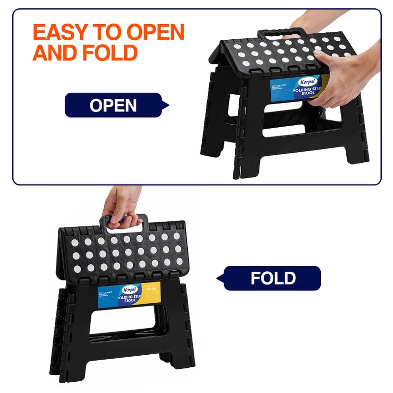 Korpai 9" Folding Step Stool for Adults,Kids,Non-Slip Folding Stools with Portable Handle,Plastic Foldable Step Stool for Kitchen ect,Black,1PC - Image 4
