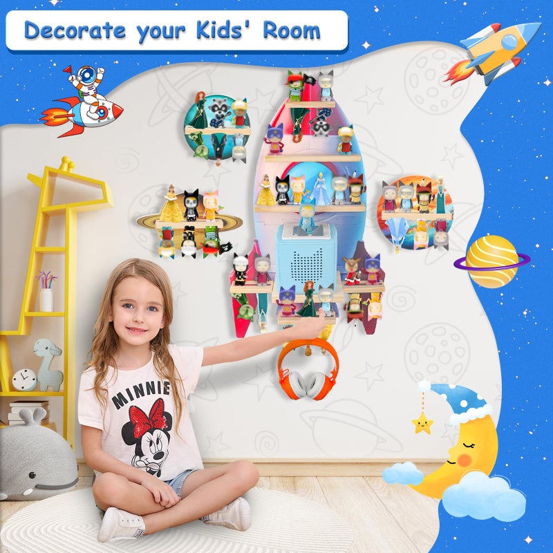 Taladad for Toniebox 2/1 Tonie Shelf Wall Mounted Set of 4,Tonies Figures Tonies Storage,Magnetic Wooden Floating Shelves Compatible with Tonie Box Player Character for Children Room - Image 5