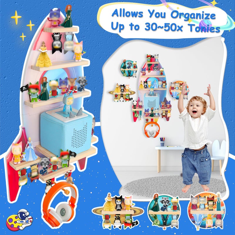 Taladad for Toniebox 2/1 Tonie Shelf Wall Mounted Set of 4,Tonies Figures Tonies Storage,Magnetic Wooden Floating Shelves Compatible with Tonie Box Player Character for Children Room - Image 3