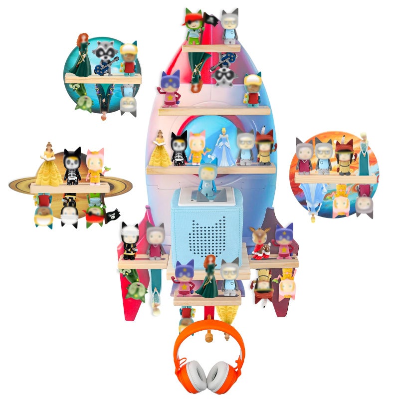 Taladad for Toniebox 2/1 Tonie Shelf Wall Mounted Set of 4,Tonies Figures Tonies Storage,Magnetic Wooden Floating Shelves Compatible with Tonie Box Player Character for Children Room - Image 1