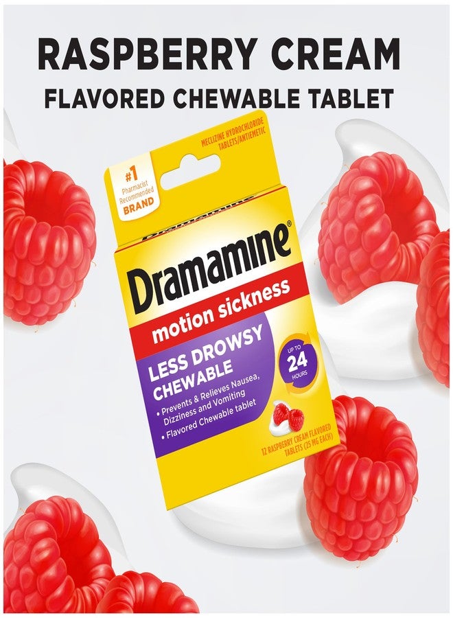 Dramamine Chewable Less Drowsy, Motion Sickness Relief, Raspberry Cream Flavor, 12 Count, 2 Pack - Image 5