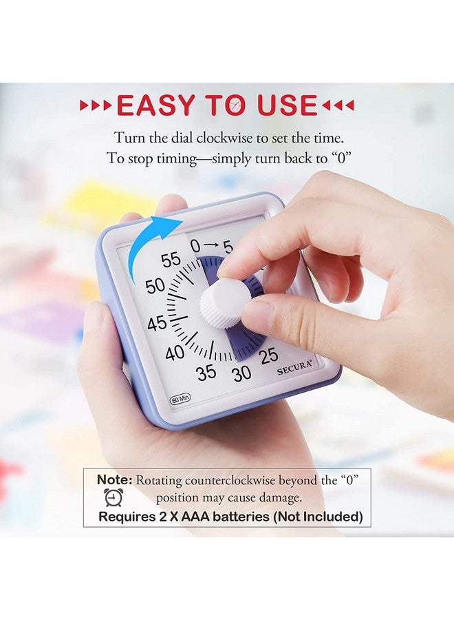 Secura ساكورا مؤقت بصري لمدة 60 دقيقة، مؤقت صف، مؤقت عد تنازلي للأطفال والبالغين، أداة إدارة الوقت للتعليم (بنفسجي وبنفسجي) - Image 2