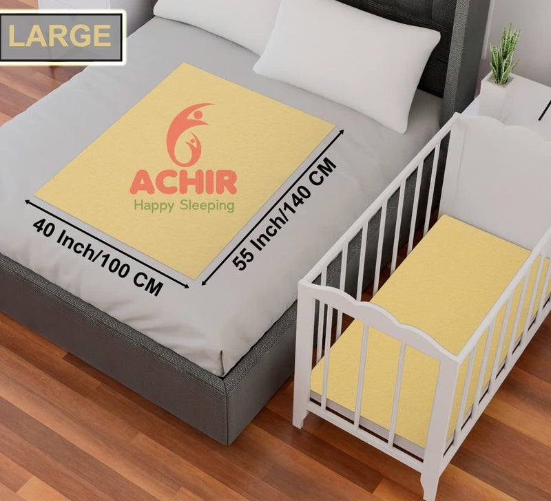 ACHIR Waterproof Cotton Dry Sheet/Bed Protector/Absorbent Mat Large, 100 cm x 140 cm, Yellow - Image 2