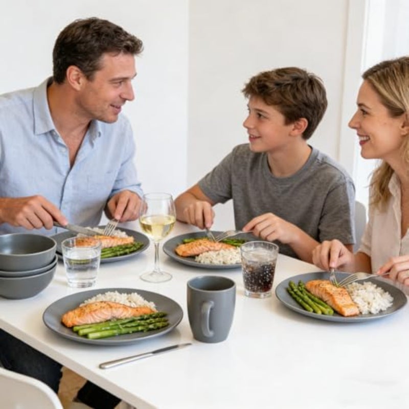 16-Pieces Stoneware Dinnerware Set, Kitchen Dinnerware Ceramic Crockery Set, Dinner Service Set for 4, Include Dinner Plate, Dessert Plate, Cereal Bowl and Mug Gray - Image 4