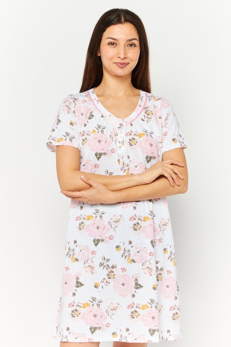 Celestial Dreams Women Floral Print Sleeping Dress, Multicolor - Image 1