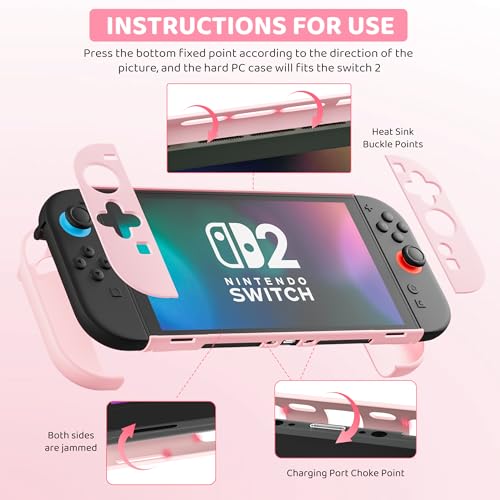GLDRAM Pink Cherry Blossom Carrying Case for Nintendo Switch 2 Cute Girly Accessories with Sakura Travel Storage Bag Hardshell Protective Cover Screen Protector Shoulder Wrist Strap Thumb Caps - Image 3