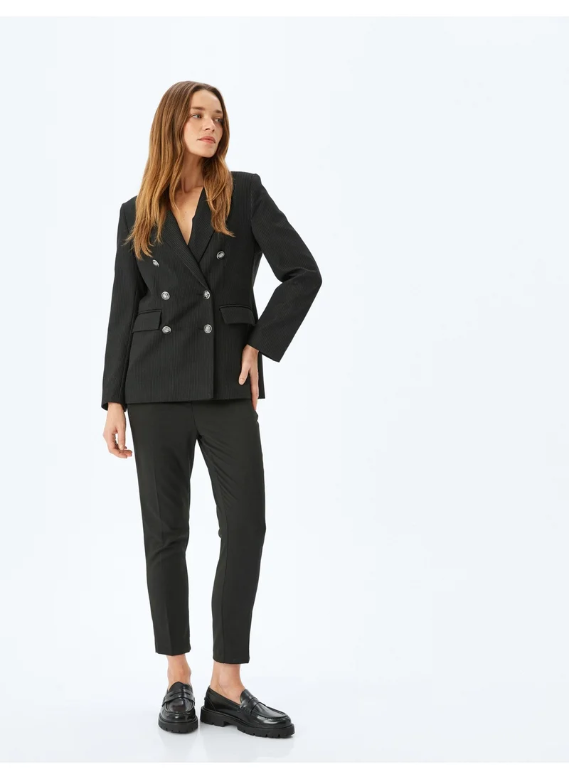 كوتون High Waist Cigarette Fabric Trousers with Pockets