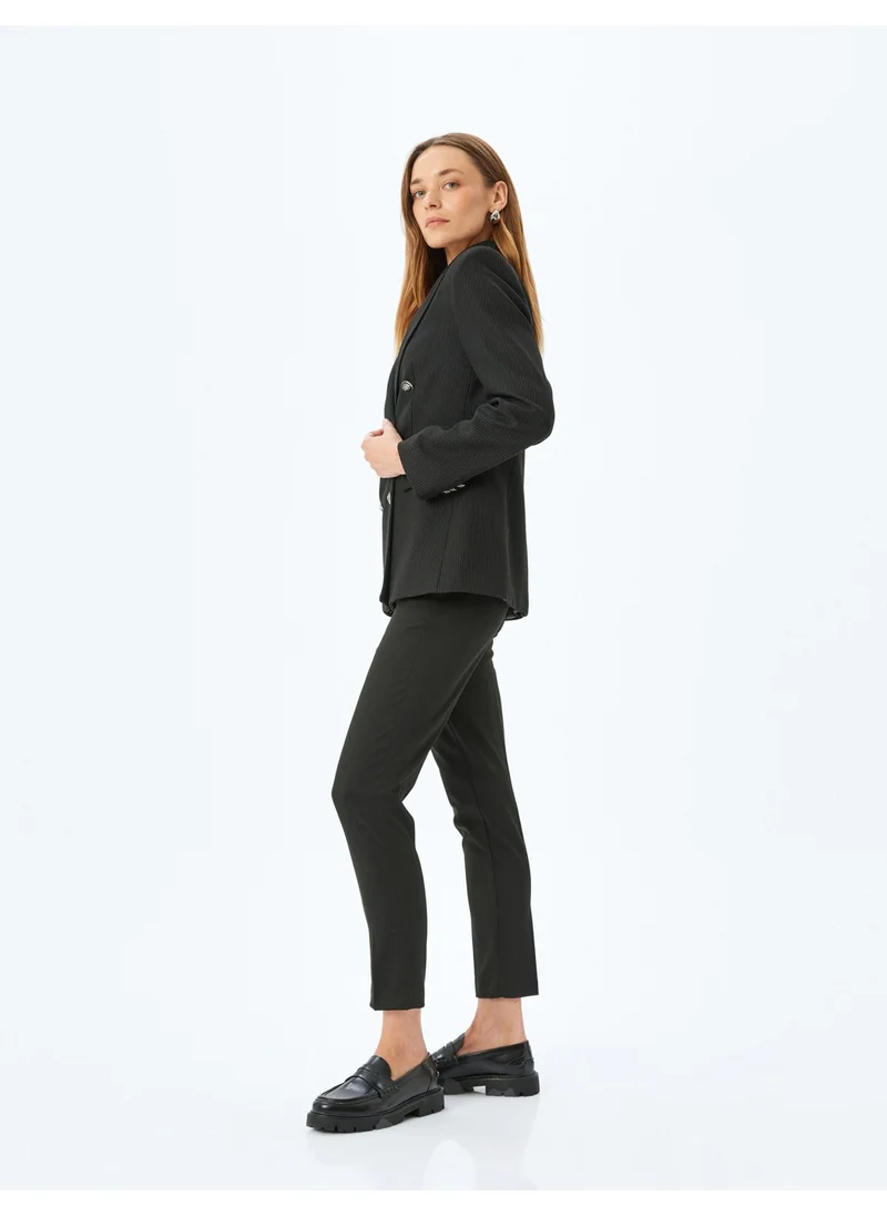 كوتون High Waist Cigarette Fabric Trousers with Pockets
