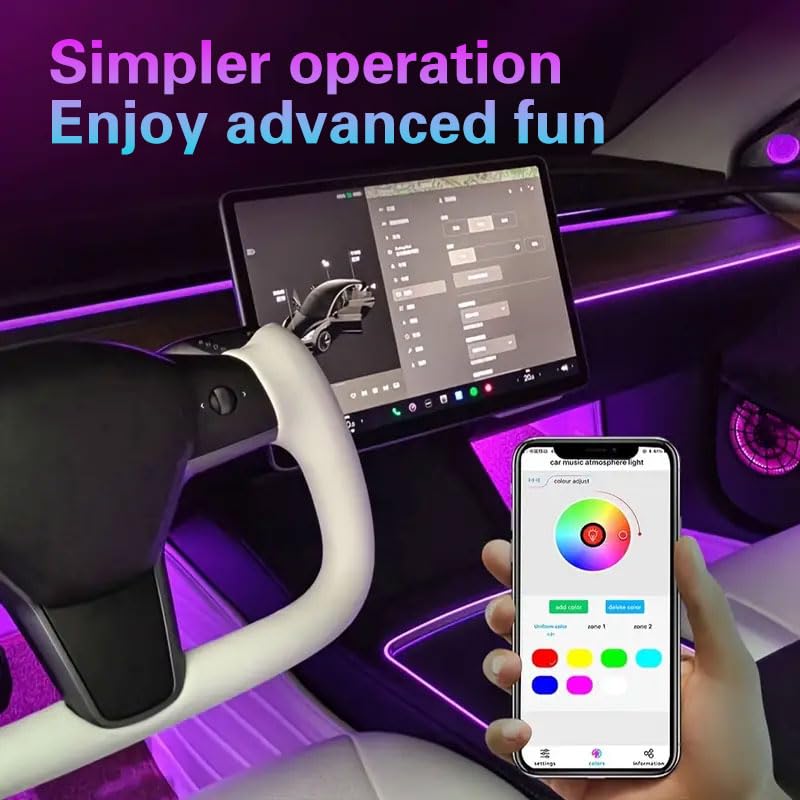 TEKSHINNY Car LED Interior Strip Lights, TEKSHINNY RGB Car Interior LED Light Wireless APP and Remote Control, 5 in 1 Ambient Lighting Kit with 236 Inches Fiber Optic, EL Wire Lights for Car Inside - Image 3