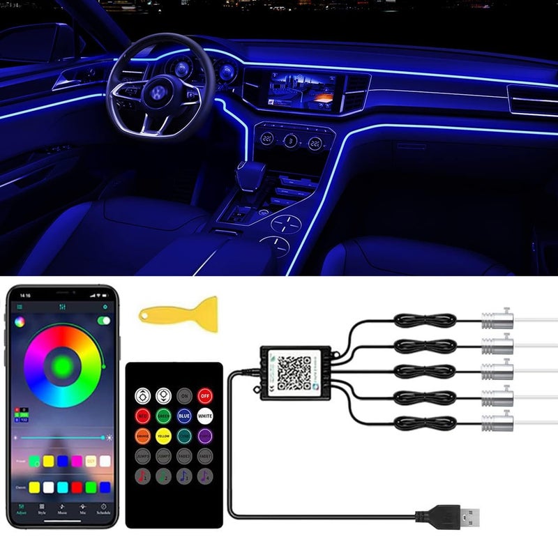 TEKSHINNY Car LED Interior Strip Lights, TEKSHINNY RGB Car Interior LED Light Wireless APP and Remote Control, 5 in 1 Ambient Lighting Kit with 236 Inches Fiber Optic, EL Wire Lights for Car Inside - Image 1