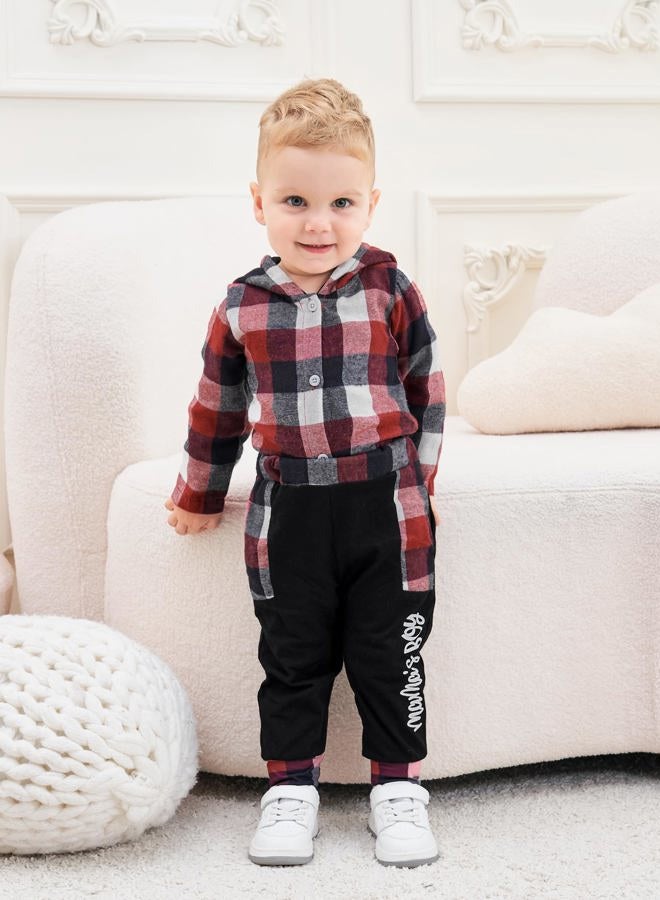 Fuermos Baby Boy Clothes 12-18 Month Plaid Button Long Sleeve Hoodies Romper Mama's and Boy Pants Newborn Boy Clothes - Image 4
