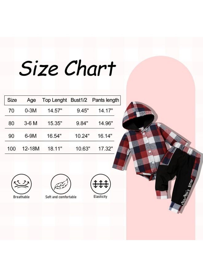 Fuermos Baby Boy Clothes 12-18 Month Plaid Button Long Sleeve Hoodies Romper Mama's and Boy Pants Newborn Boy Clothes - Image 5