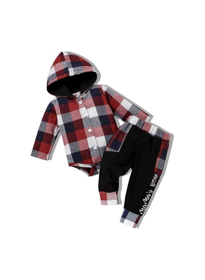 Fuermos Baby Boy Clothes 12-18 Month Plaid Button Long Sleeve Hoodies Romper Mama's and Boy Pants Newborn Boy Clothes - Image 1