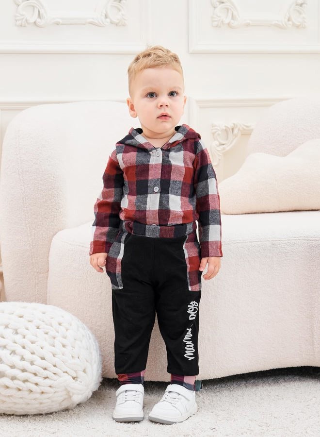 Fuermos Baby Boy Clothes 12-18 Month Plaid Button Long Sleeve Hoodies Romper Mama's and Boy Pants Newborn Boy Clothes - Image 3