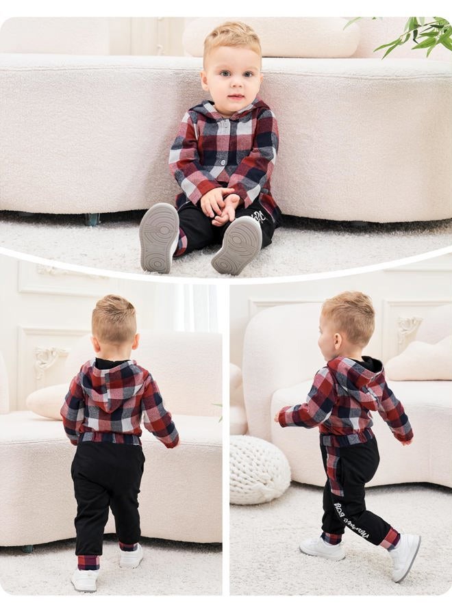 Fuermos Baby Boy Clothes 12-18 Month Plaid Button Long Sleeve Hoodies Romper Mama's and Boy Pants Newborn Boy Clothes - Image 2