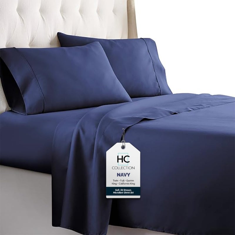 HC COLLECTION Twin Sheet Set w/ 1 Pillowcase, Hotel Luxury Platinum 1800 Series Brushed Microfiber Bed Sheets, Ultra Soft Lightweight Breathable Cooling 3 Pcs Bedding, All Season Easy Care, Navy - Image 1