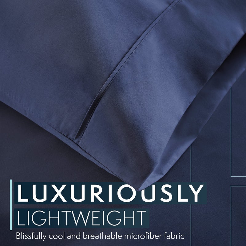 HC COLLECTION Twin Sheet Set w/ 1 Pillowcase, Hotel Luxury Platinum 1800 Series Brushed Microfiber Bed Sheets, Ultra Soft Lightweight Breathable Cooling 3 Pcs Bedding, All Season Easy Care, Navy - Image 3