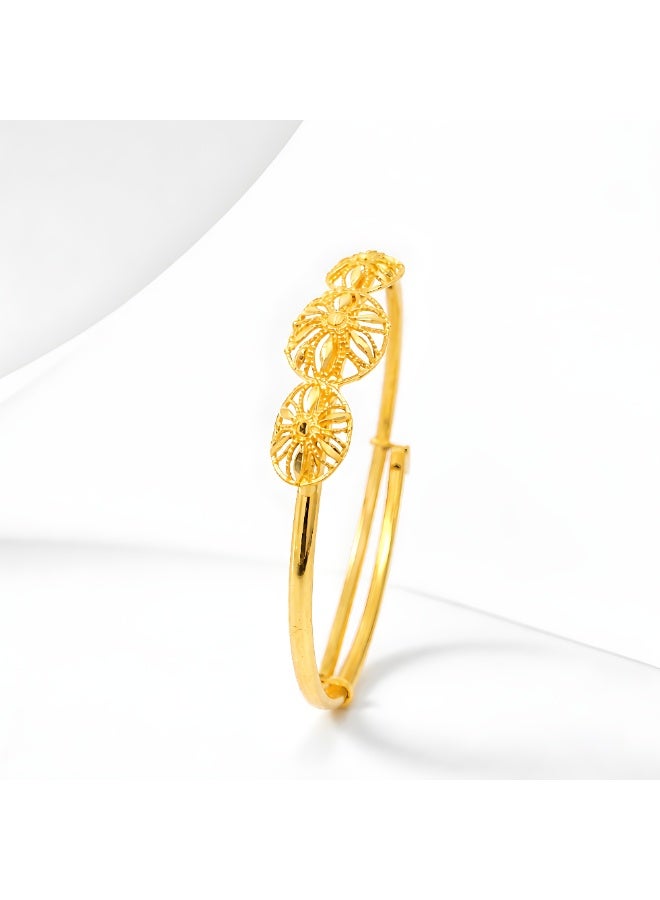 Bafleh Jewellery 21K Gold Adjustable Baby Bangle with Filigree Flower Motifs - Image 3