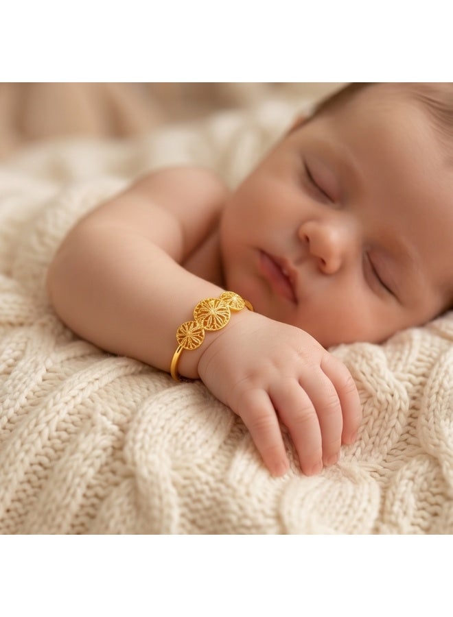 Bafleh Jewellery 21K Gold Adjustable Baby Bangle with Filigree Flower Motifs - Image 5