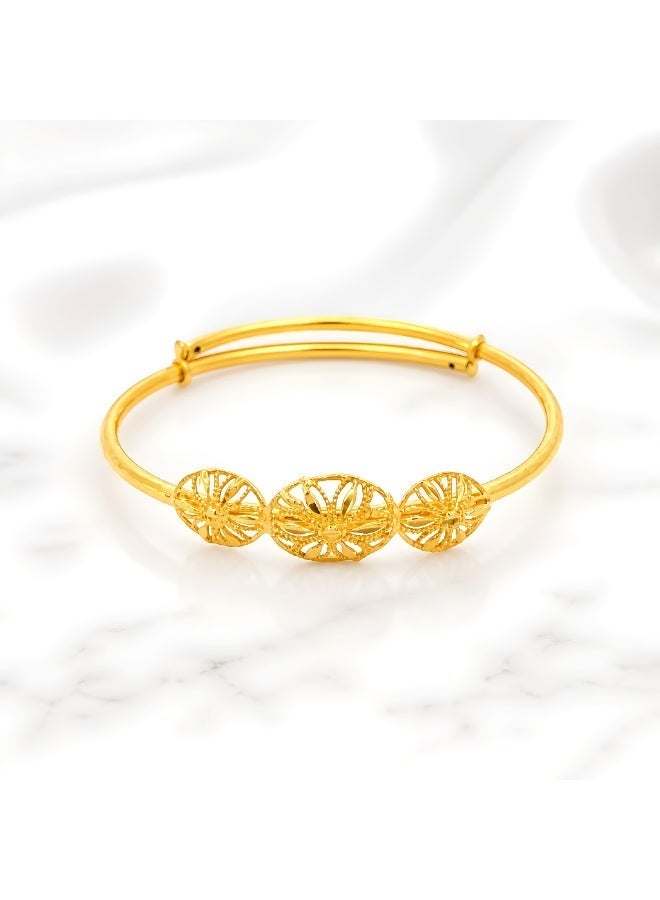 Bafleh Jewellery 21K Gold Adjustable Baby Bangle with Filigree Flower Motifs - Image 2