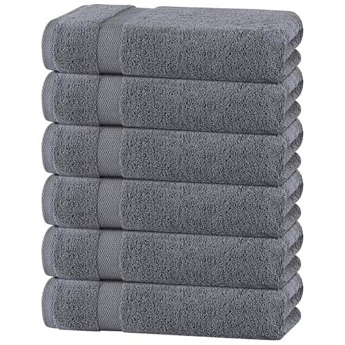 White Classic Wealuxe Grey Towels for Bathroom 6 Pack, Cotton Bath Towel Set for Hotel, Gym, Spa, Soft Extra Absorbent Quick Dry 24x50 Inch - Image 1