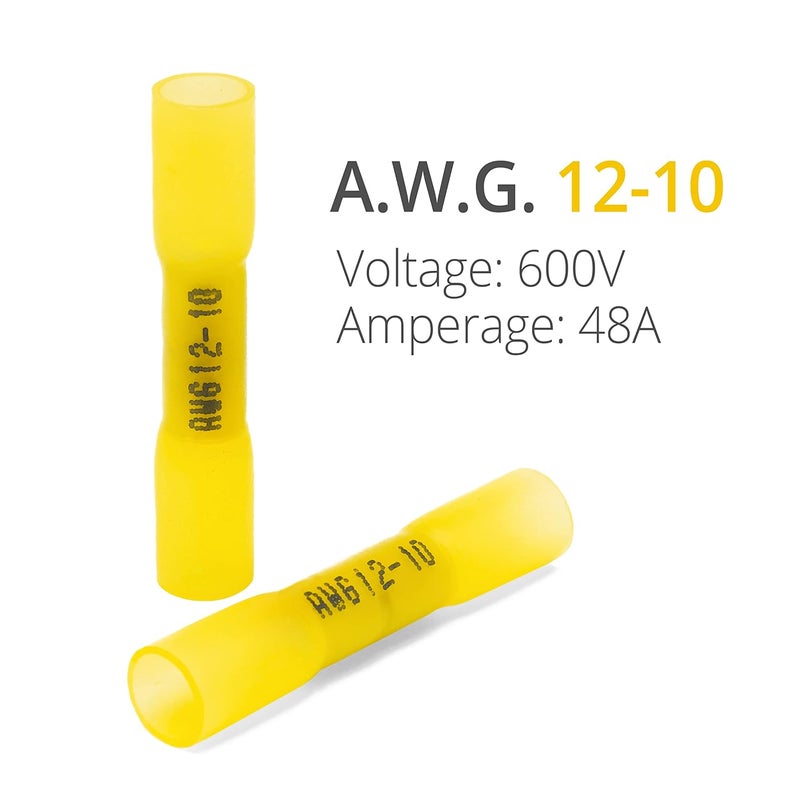 Wirefy 50 PCS Heat Shrink Butt Connectors Yellow 12-10 AWG - Marine Grade Butt Connectors - Wire Butt Splice Connectors - Electrical Waterproof Heat Shrink Butts - Image 2