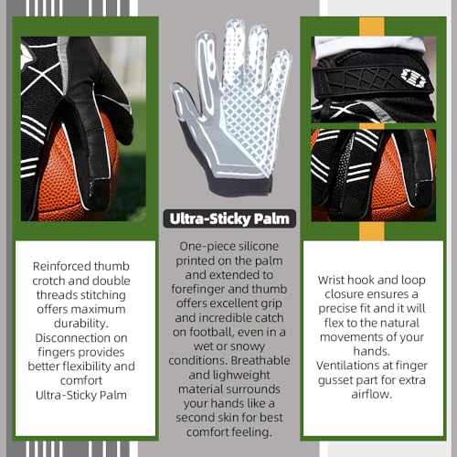 Seibertron Pro 3.0 Elite Ultra-Stick Sports Receiver Glove Football Gloves Youth and Adult (Black, L) - Image 5