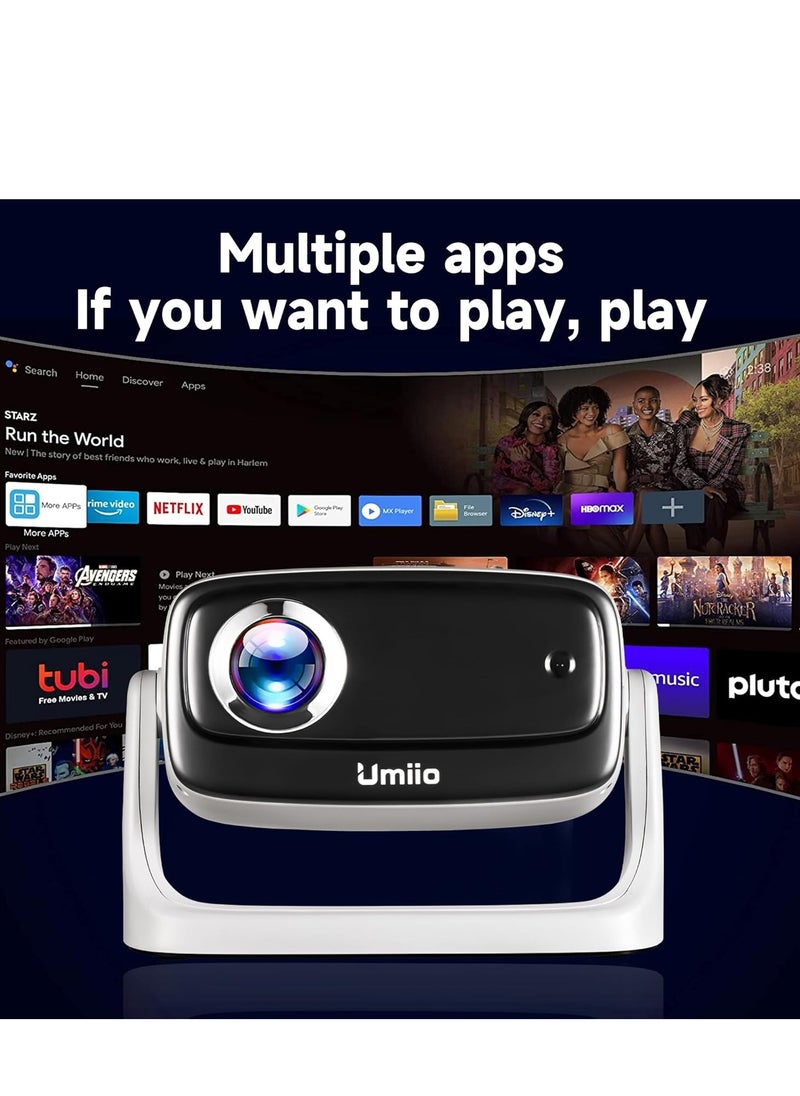 Umiio U10 135° Adjustable Portable Multimedia Projector Full HD 1080P, 4K Supported, WiFi & Bluetooth, LED Dustproof Design for Home Cinema & Outdoor Use, HDMI, Dual USB, AV with Carry Bag