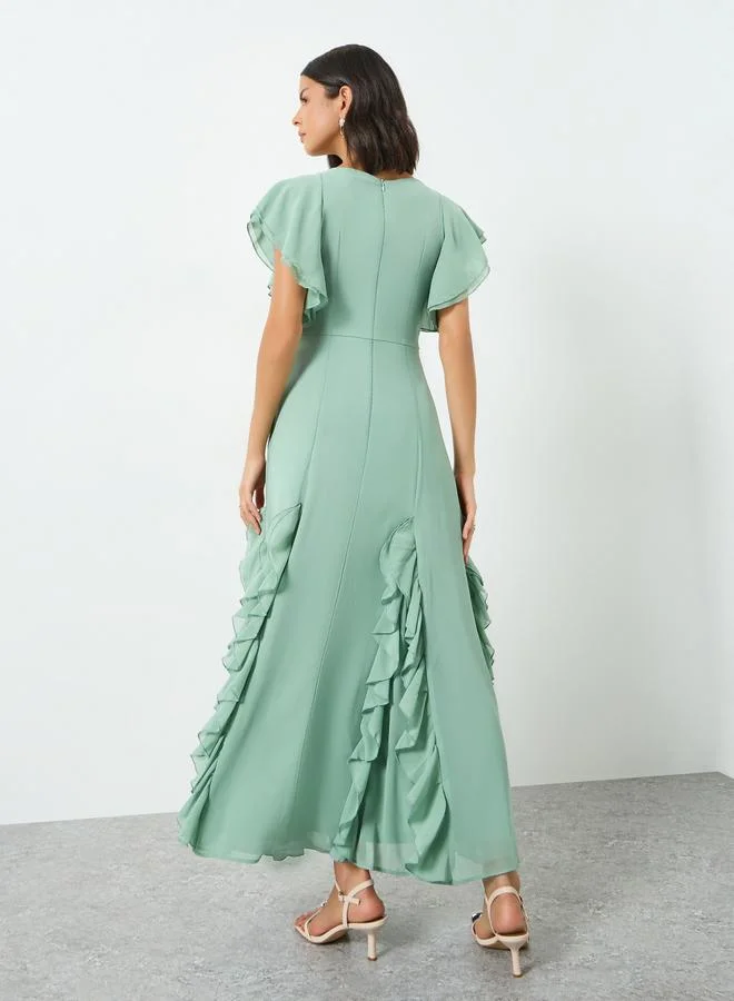 Styli mint green Green Ruffled Maxi Dress for Women | Best Price UAE