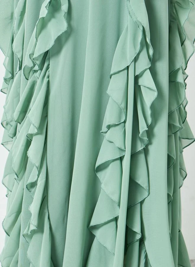 Styli mint green Green Ruffled Maxi Dress for Women | Best Price UAE