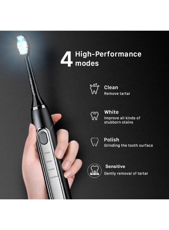 CERA TOUCH 6 Blue LED Whitening Electric Toothbrush | UAE MoIAT-Compliant Quality | 4 Modes, Smart Timer & Memory Function | 2 Heads, Wireless Charging| IPX7 Waterproof | Travel Case | 1-Year Warranty - Image 3