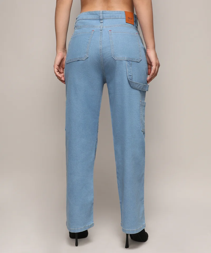 كامبوس سوترا Women's Light Blue Straight Fit Cargo Denim Jeans