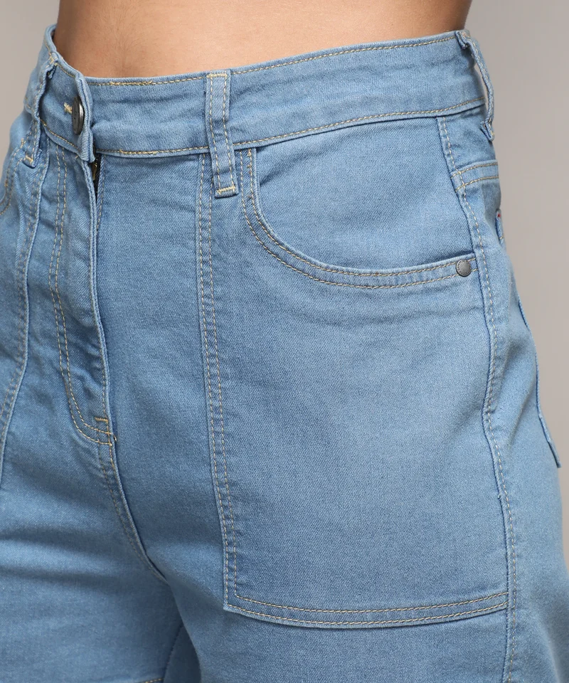 كامبوس سوترا Women's Light Blue Straight Fit Cargo Denim Jeans