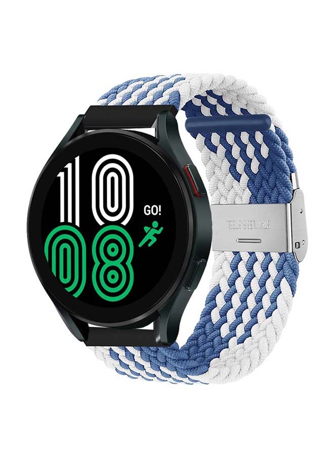 بيرفيي سوار حلقي منفرد مضفر قابل للتعديل لساعة سامسونج جالاكسي 4 قياس 40/44 مم أزرق/ أبيض - Image 2