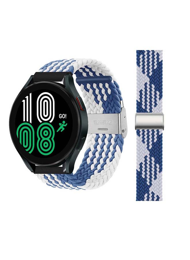 بيرفيي سوار حلقي منفرد مضفر قابل للتعديل لساعة سامسونج جالاكسي 4 قياس 40/44 مم أزرق/ أبيض - Image 1