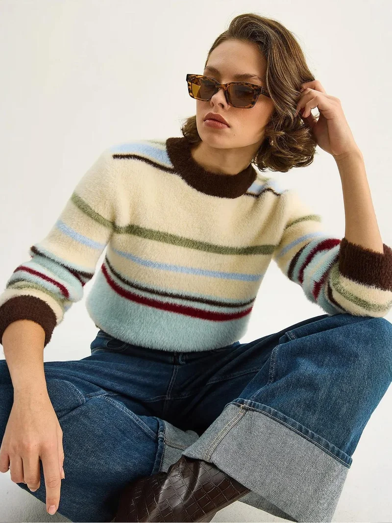 Bianco Lucci LUCCI Striped Crew Neck Sweater