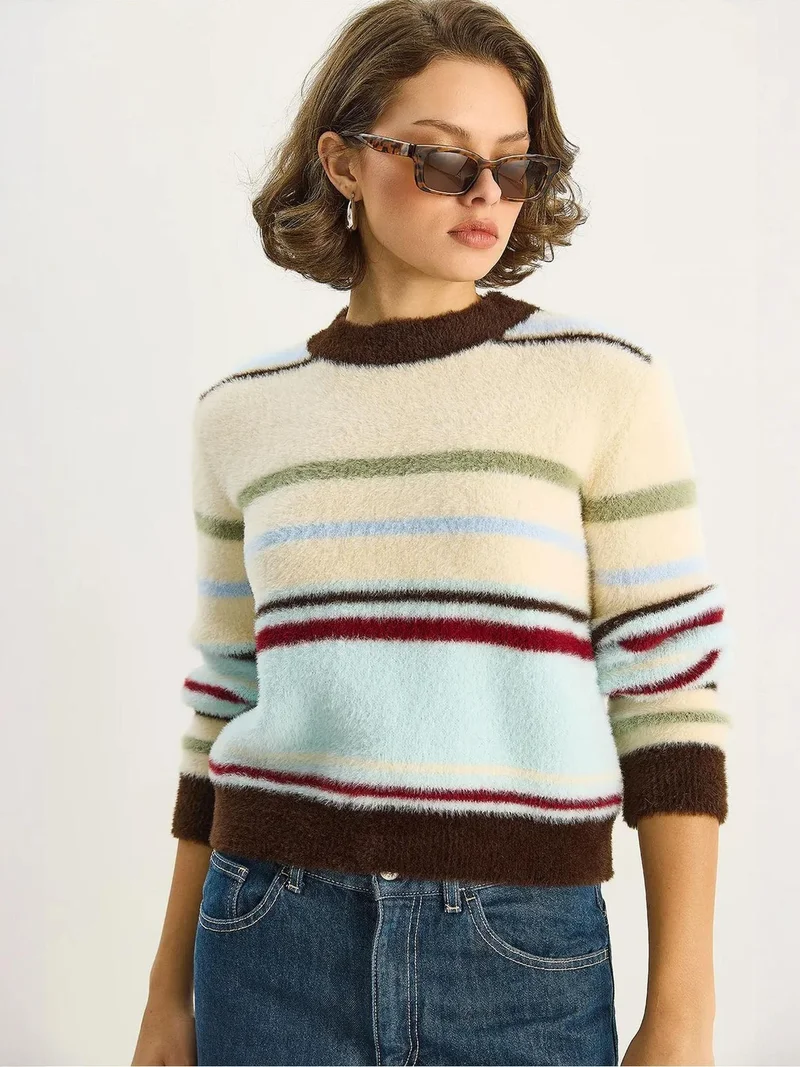 Bianco Lucci LUCCI Striped Crew Neck Sweater
