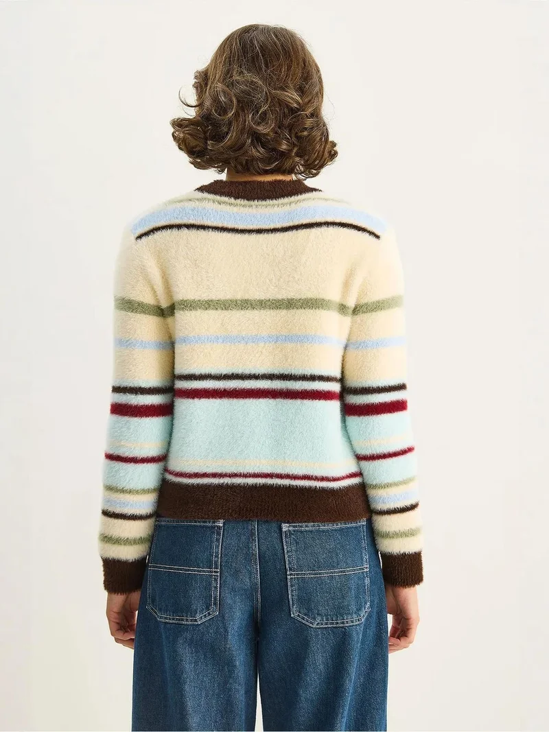 Bianco Lucci LUCCI Striped Crew Neck Sweater