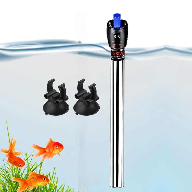 VAYINATO سخان حوض السمك من الفولاذ المقاوم للصدأ (100 واط) – فولاذ مقاوم للصدأ 304، تحكم في درجة الحرارة قابل للتعديل، سخان آمن للغمر للمياه العذبة والمالحة - Image 1